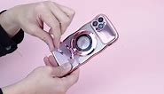 for Glitter iPhone 12 Case Love Heart with Stand Clear Camera Cover Sparkly Phone Case for iPhone 12 Luxury Soft TPU Bling Case for Women Pink