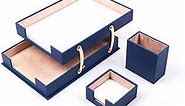 MOOGCO Bonded Set Luxury Leather Desk Pad & Desk Organization Essentials Desk Organizer Leather Desk Organizer (Blue Double Tray 3 Pcs)