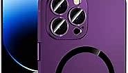 Magnetic Charging Aluminium Metal Bumper Matte Case Cover for iPhone, Alloy Magnetic Slim Case Camera Lens Protect for iPhone 14 Pro Max 13 12 (Dark Purple, for iPhone 14)