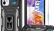 ATUMP for Samsung Galaxy A23 5G/4G Case with HD Screen Protector with Slide Camera Cover, 360° Rotation Ring Kickstand [Military Grade] Shockproof Protective Case for Galaxy A23, Black