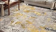 Washable Rug, Ultra Soft Area Rug 3x5, Non Slip Abstract Rug Foldable, Stain Resistant Rugs for Living Room Bedroom, Modern Fuzzy Rug (Grey/Gold/Navy, 3'x5')