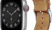 Marge Plus Compatible with Apple Watch Band Series SE 9 8 7 6 5 4 3 2 1 Ultra 49mm 45mm 41mm 44mm 40mm 42mm 38mm, Genuine Leather Replacement Band for iWatch, Leather Apple Watch Strap for Women & Men, Brown