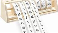 Menkxi 3500 Pcs Clothing Size Stickers Labels with Wooden Size Stickers Labels Holder Labels Organizer Round Self Adhesive Size Stickers for Clothing T Shirts Retail, 7 Size