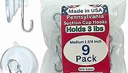 9-Pack Medium 1 3/4 inch Pennsylvania Heavy Duty Suction Cup Hooks for Glass Windows. for Signs Holiday Ornaments Suncatchers