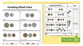 Counting Mixed Coins Worksheets