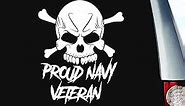 Proud Navy Veteran Skull Vinyl Decal Sticker Bumper Cling for Car Truck Window Laptop Wall Cooler Tumbler | Die-Cut/No Background | Multi Sizes/Colors, 20-inch, Blue