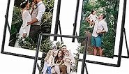 Set of 3 Black Floating Picture Frame, For Photo Sizes (5x7, 4x6, 4x4), Metal Glass Floating Frames Photo Frames - Vertical Tabletop Black Picture Frames, Home Office or Wedding Decoration