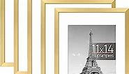 upsimples 11x14 Picture Frame Set of 5, Display Pictures 8x10 with Mat or 11x14 Without Mat, Wall Gallery Photo Frames, Gold