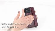 HARDISTON Premium iPhone 13 Mini Case Handmade Genuine Leather Hand Strap with Detachable Hook Snap-on Cover with Credit Card SlotCustomizable Kick Stand (Mocha)