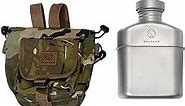 Valtcan Titanium Canteen Military Water Bottle with Carry Case 1100ml 37oz Capacity