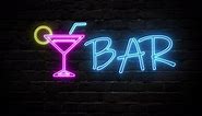 Bar Neon Sign Light on Brick Wall Background