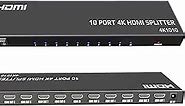 HDMI Splitter - 4K HDMI Splitter 1 in 10 Out - Powered HDMI Splitter 10 Way Monitor Outputs,Support 4K@30Hz Ultra HD,3D Audio Video Sync,Plug&Play for HDTV PS4/5 Xbox PC Laptop