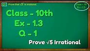 Class - 10th, Ex - 1.3, Q 1 (Real Numbers) NCERT CBSE prove root 5 irrational