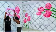 Rose design 3D Wall Art Ideas with Spray | Painted like wallpaper