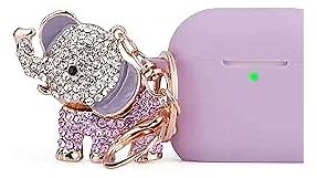 Airpods 3rd Case Cover Cute 2021,MOFREE Silicone Airpods 3 Protective Case with Bling Elephant Keychain Compatible for Apple Airpods 3rd Generation iPod 3 Earbuds Charging Case Women (Purple)