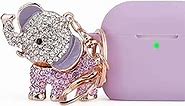 Airpods 3rd Case Cover Cute 2021,MOFREE Silicone Airpods 3 Protective Case with Bling Elephant Keychain Compatible for Apple Airpods 3rd Generation iPod 3 Earbuds Charging Case Women (Purple)