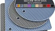 Trivets for Hot Dishes, 4 Pack Silicone Hot Pads Pot Holders for Kitchen, Non-Slip Heat Resistant Silicone Mat for Countertops, Spoon Rest, Multipurpose Food Grade Thick Silicone Trivet(Gray& Blue)