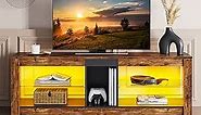 Bestier Entertainment Center Gaming TV Stand for 55 Inch+ TV LED Television Stand with 2 Adjustable Glass Shelves PS Game Console Cabinet for Living Room, Rustic Brown