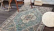 Lahome Floral Medallion Area Rug - 3x5 Distressed Entry Throw Rug Turkish Indoor Accent Rug Non-Slip Washable Low-Pile Carpet for Entrance Living Room Bedroom Dining Table, Sky/Baby Blue