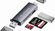 AnHome SD Card Reader USB C 6 in 1 OTG Memory Adapter Connector USB 3.0 USB C Micro USB Supports SD/MicroSD/SDXC/SDHC/MMC/RS-MMC/UHS-I Compatible with MacBook iPad Pro, Android Phone, PC, Laptop etc