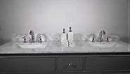 31 Inch Marble Vanity Top with Undermounted Rectangular Ceramic Sink & Backsplash, White Carrara Engineered Stone Countertop Vanity Sink Top for Bathroom 3 Pre-Drilled Hole