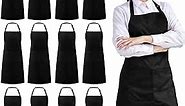Syntus 12 Pack Bib Apron, Unisex Aprons Adjustable Waterdrop Resistant with 2 Pockets Cooking Kitchen Apron for Chef, BBQ Drawing Apron Bulk, Black