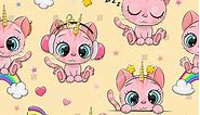 Seamless Pattern Cute Cartoon Kitty Unicorn Stock Vector (Royalty Free) 1940941462 | Shutterstock