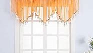 Swag Curtain 63 inch Length, Rod Pocket Scalloped Curtain Valance Sheer Lace Panels with Hanging Crystal Beads for Farmhouse Kitchen Bedroom Window Treatments Drape Decor 1pc(63inch, Orange)