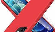 for iPhone 12 Case,iPhone 12 Pro Case with Screen Protector - Upgraded Full Coverage Soft Liquid Silicone Cover for Womne Girls- Scratch-Proof Protective Phone Case 6.1 inch - Red