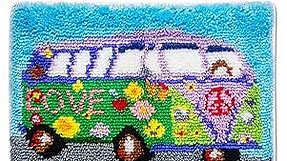 Latch Hook Kits DIY Crochet Yarn Kits,Flower Car Carpet Embroidery Hook Rug Kit Needlework Sets Cushion for Kids or Adults Home Decor 20x15inch