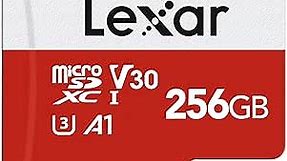 Lexar E-Series 256GB Micro SD Card, microSDXC UHS-I Flash Memory Card with Adapter, 100MB/s, C10, U3, A1, V30, Full HD, 4K UHD, High Speed TF Card