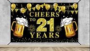 Lnlofen Happy 21st Birthday Banner Decorations, Black Gold Cheers to 21 years Backdrop Party Supplies, 21st Anniversary Photo Booth Poster Sign Decor (72.8 x 43.3 Inch)