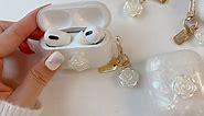Cute Airpod Pro Case (NOT Fit Airpod 3rd 2021) Elegant Flower Luxury Glitter Pearl Marble Protective Cover with Keychain Compatible with AirPods Pro Case for Girls Women (White Rose)