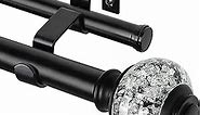 USFOOK 1 Inch Double Curtain Rods 72 to 144 Inches (6-12 ft), Black Drapery Rods for Windows, Telescoping Dual Curtain Rod with Translucent Finials