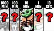 Drawing GROGU (Baby Yoda) in 1000 Minutes | 100 Minutes | 10 Minutes | 1 Minute | 10 Seconds !!