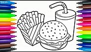 How to Draw Cheeseburger Coloring Book for Kids | Drawing Fast Food