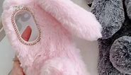 Furry Bunny Phone Case for XR, Fashion Protective Phone Shell for Girls, White Fluffy Faux Fur Animal Rabbit Phone Case Thin Clear Protective Plush Cover for XR