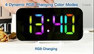 U-pick RGB Digital Alarm Clock, LED Colorful Clocks for Bedrooms with Mirror Surface, Auto Dimming, 2 USB Charger Ports, Modern Clock for Home Living Room Office Decor -Black