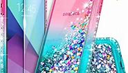 Galaxy J7 Prime Case, J7 Sky Pro /J7 V /J7 Perx/Galaxy Halo w/[Tempered Glass Screen Protector], NageBee Glitter Liquid Quicksand Sparkle Shockproof Cute Case for Samsung Galaxy J7 2017 -Pink/Aqua
