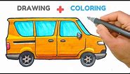 How To Draw A Van Car ( + coloring) Van Car Drawing Tutorial - Van Drawing for kids vehicle Drawing