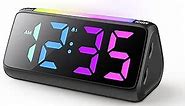 Netzu Digital Alarm Clocks for Bedrooms, Bedside Clocks with RGB Night Light, Rainbow Time, Large Display, Dual Alarm, Snooze, LED Desk Dimmable Alarm Clock for Kids Teens (Black)