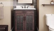 Home Decorators Collection Drysdale 48 in. W x 20 in. D x 35 in. H Single Sink Freestanding Bath Vanity in Brown with white Engineered Stone Top HDC48MFV