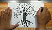 How to draw TREE WITH BRANCHES AND ROOTS (SILHOUETTE) step by step