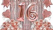 RUBFAC Sweet 16 Party Decoration,16th Birthday Decorations for Girls, Rose Gold 16th Happy Birthday Banner Kits Rose Gold Balloons Decoration for Birthday Party Supplies
