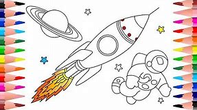 How To Draw And Colour - Rocket Planet And Astronaut - Space Colouring Pages For Kids