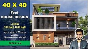40x40 House Design 3D | 180 Gaj | 1600 sqft | 40*40 house design | 12X12 Meter || DV Studio