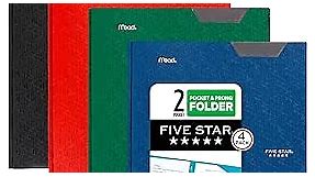 Five Star 2 Pocket Folders, 4 Pack, Plastic Folders with Stay-Put Tabs and Prong Fasteners, Holds 8-1/2" x 11" Paper, Writable Label, Black, Fire Red, Forest Green, Pacific Blue (38048)