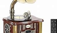 HZLSBL Vintage Gramophone Bluetooth 4.2 Phonograph Record Player All in One Built-in 2 Stereo Speakers, Simulated Vinyl Record Player Turntable,Radio AM FM Player (Coffee,Unable to Play Vinyl Records)