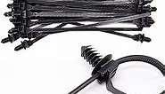 Push Mount Zip Ties, 8 inch Cable Zip Tie Black Wire Tie with Push Pin Fir Tree Zip for Indoor and Outdoor (100 Pack)