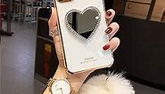 OvOHapia Makeup Mirror Mobile Phone Case, Luxurious Bling Heart-Shaped Mirror Phone Case for iPhone (for iPhone Xs Max, White)